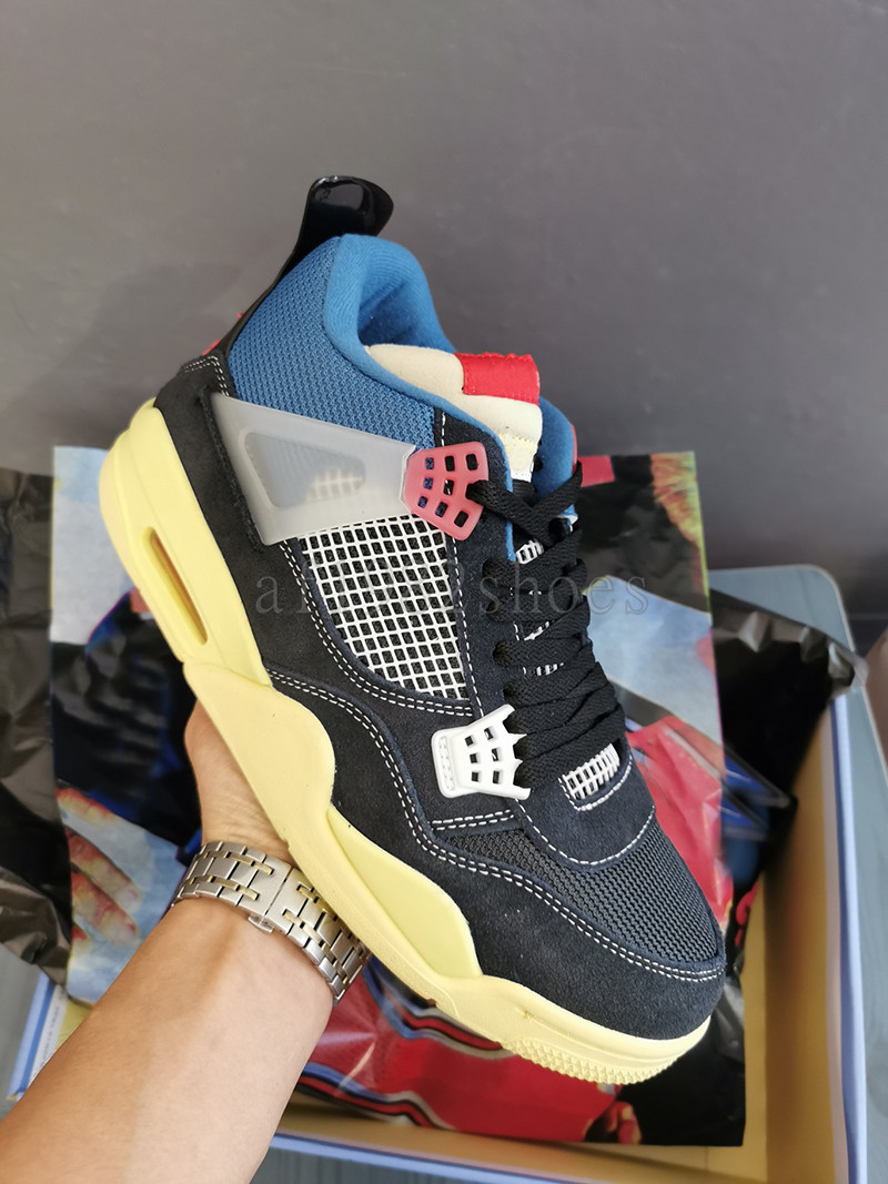New Designer 4s Basketball Shoes 4 Black Union Men Women Sports Shoe Classic Outdoor Sneakers Trainers, Blue
New Designer 4s Basketball Shoes 4 Black Union Men Women Sports Shoe Classic Outdoor Sneakers Trainers, Blue