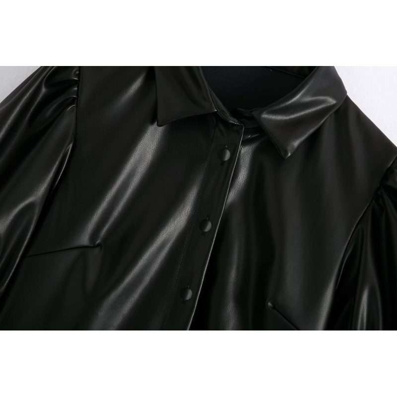 Fashion Women PU Leather Mini Dress Autumn Cool Button-fly Ladies es Black Casual Female Sexy Girls Chic 210430