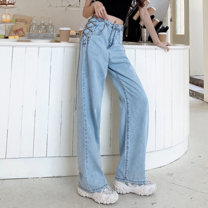 Spring Casual Jeans Woman Long Trousers Cowboy Female Loose Streetwear Hollow Out High Waist Pants ZA5824 210427