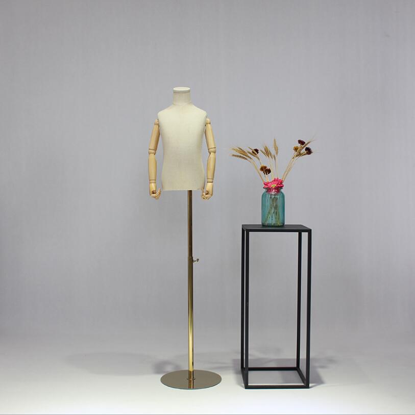 Children's model props Commercial Furniture boys and girls half length kids wear shop window display frame gold base dummy stage small models