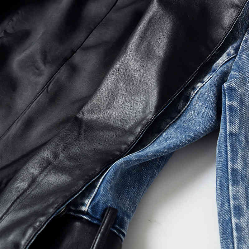 TWOTWINSTYLE Denim Patchwork PU Blazer For Women Notched Long Sleeve Casual Blazers Female Fashion Clothing Autumn 210517