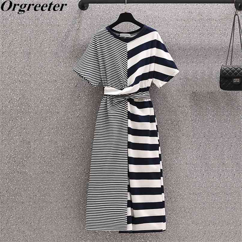 Plus size Casual Mid-calf Long Tshirt Dress Summer Everyday Wild Short sleeve Asymmetric Striped Patchwork Split Loose 210602, Black
Plus size Casual Mid-calf Long Tshirt Dress Summer Everyday Wild Short sleeve Asymmetric Striped Patchwork Split Loose 210602, Black