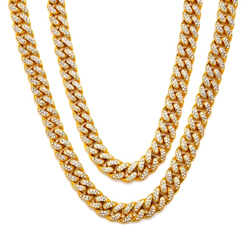Hip Hop Jewelry Mens Gold Silver Miami Cuban Link Chain Necklaces Fashion Bling Diamond Iced Out Chian Necklace for Women Bracelet