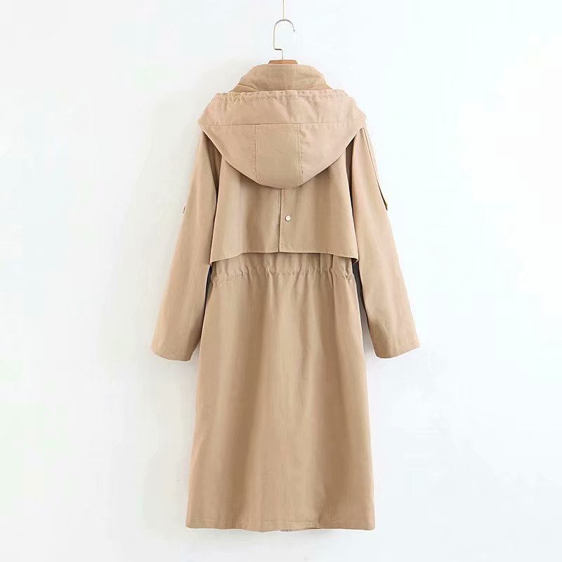 women fashion cape hooeded zipper overcoat coats ladies full sleeve solid slim trench chic female streetwear 210521