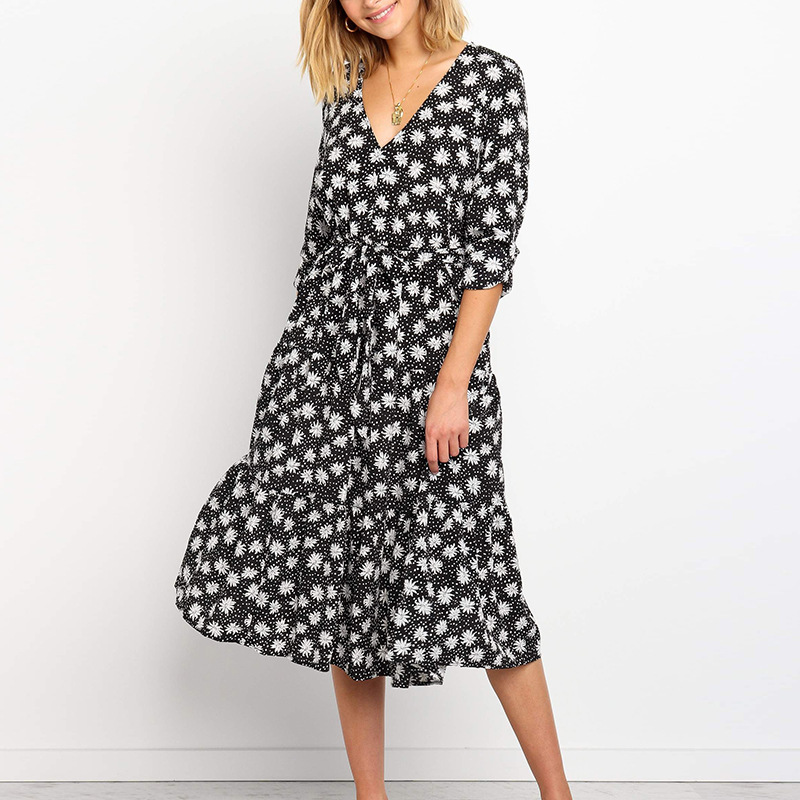 women Long dresses Spring Summer floral printed half sleeve v-neck chiffon female elegent slim long 210524, Black
women Long dresses Spring Summer floral printed half sleeve v-neck chiffon female elegent slim long 210524, Black