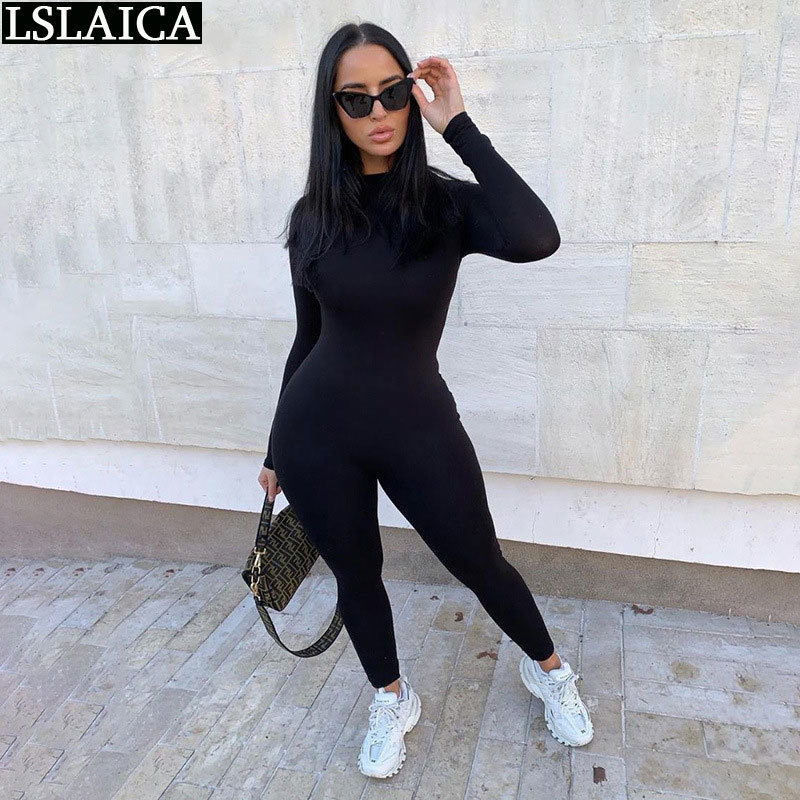 Fashion O Neck Solid Skinny Sale Jumpsuits for Women Long Sleeve Sport Fitness Body Suits Romper 210515