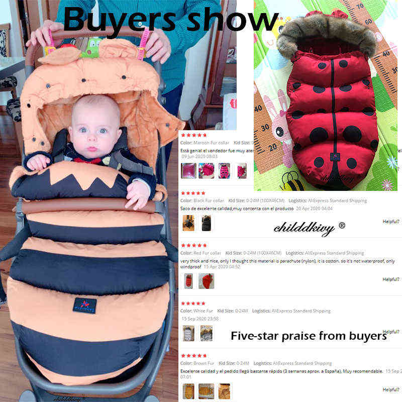 Winter Baby Stroller Sleeping Bag Cute Ear Sleepsack For Infant Warm Thick Plus velvet Footmuff born Wheelchair Envelopes 210816