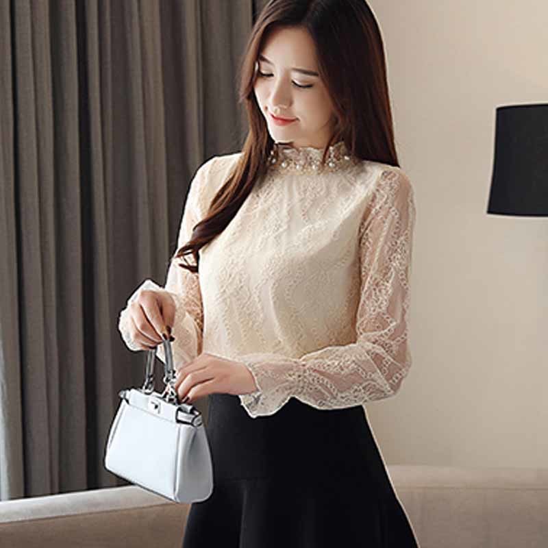 Autumn Womens Tops and Blouses Long Sleeve Shirt Lace Blouse Korean Style Beading Clothes Women Blusas Mujer De Moda 10641 210518