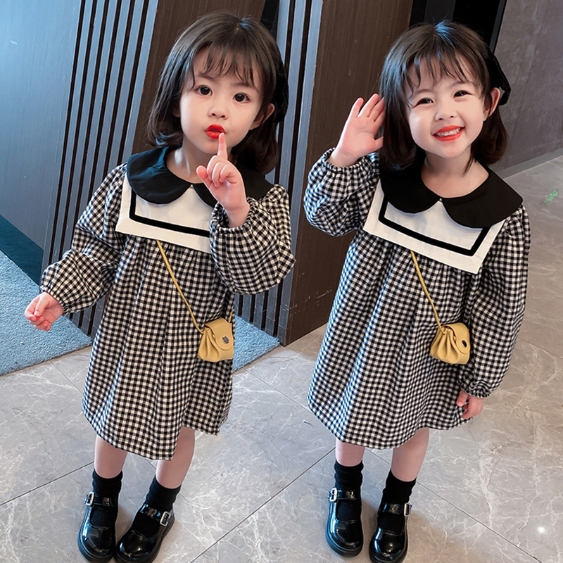 Toddler Girls Dress Plaid Pattern Party Casual Style Kids es Spring Autumn Clothing 220309