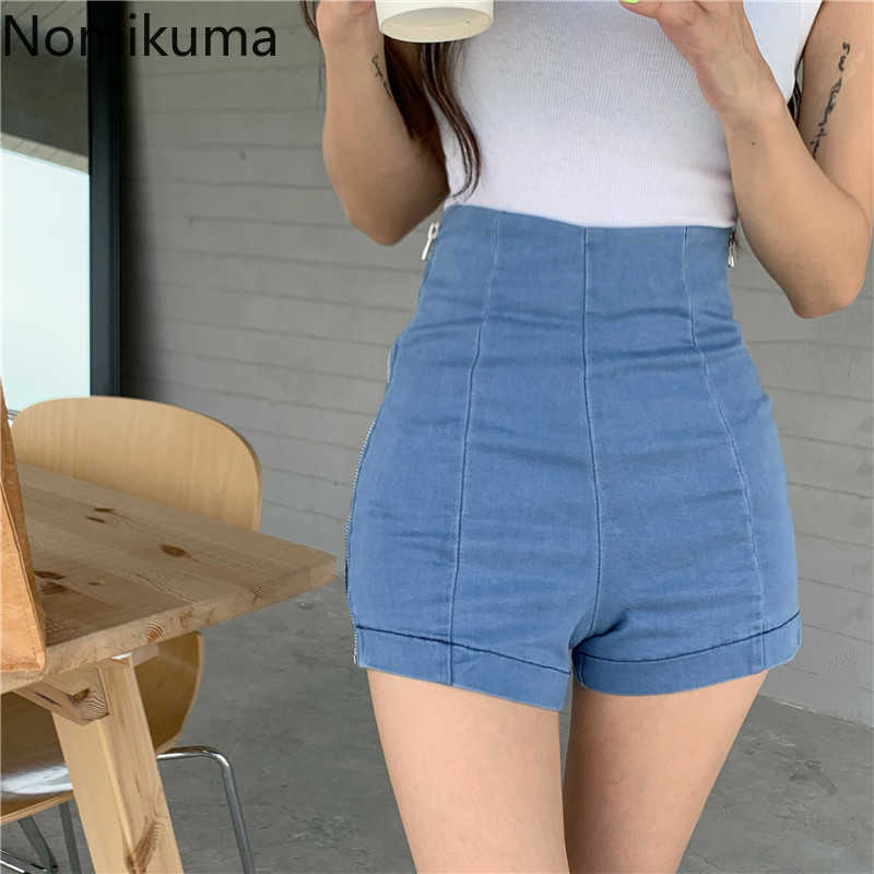 Nomikuma Side Zipper High Waist Shorts Women Solid Color Denim Short Pants Female Korean Fashion Bottoms Streetwear 3b140 210611