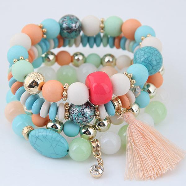 Charm Bracelets Bohemian Korean Multilayer Candy Crystal Beads Long Tassel & Bangles Elastic Stretch Women Jewelry
Charm Bracelets Bohemian Korean Multilayer Candy Crystal Beads Long Tassel & Bangles Elastic Stretch Women Jewelry