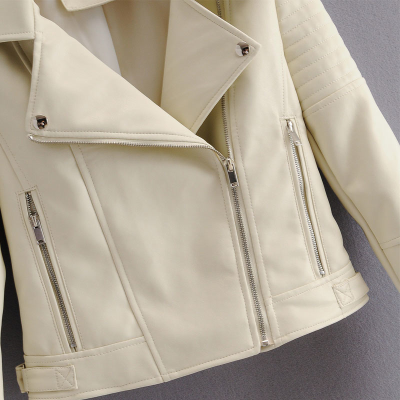 PU Slim Lapel Long Sleeve Fashion Chic Korean Motorcycle Female Coat Harajuku Simple Zipper Women's Jacket Tops 210507
