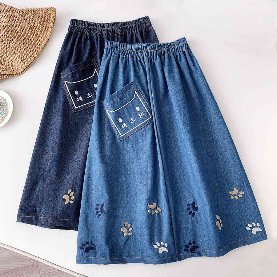 Casual Women Skirts elastic waist embroidery lovely denim knee length skirts with belt students school Grils 210524, 426 light blue
Casual Women Skirts elastic waist embroidery lovely denim knee length skirts with belt students school Grils 210524, 426 light blue