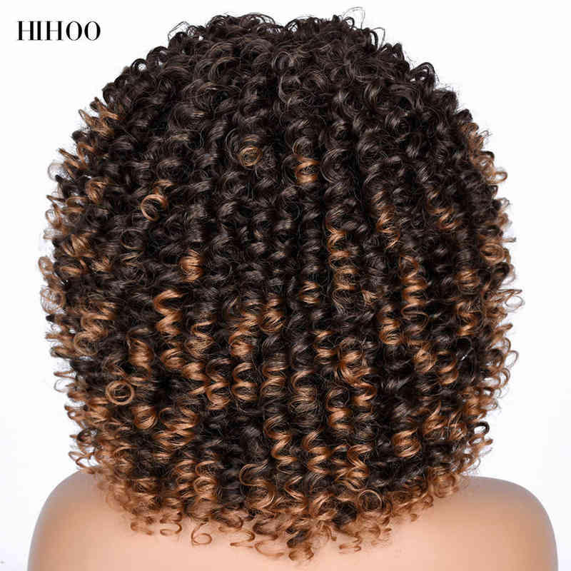 Hairpiece Short Afro Kinky Curly Wigs with Bangs for Black Women Synthetic Wig Natural Blond Honey Brown Cosplay Lolita 0121
