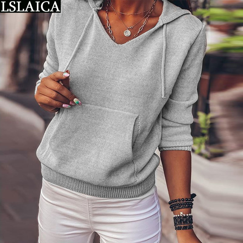Casual Hoodies Sweatshirt Women Long Sleeve Pocket Drawstring Female Tops Fashion Solid Loose Pullovers Streetwear Woman 210520