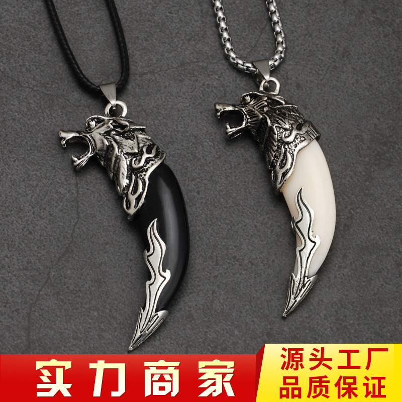 Aggressive Wolf Men's Necklace Personality Dog Teeth Pendant Stainless Steel Chain Jewelry, Silver
Aggressive Wolf Men's Necklace Personality Dog Teeth Pendant Stainless Steel Chain Jewelry, Silver
