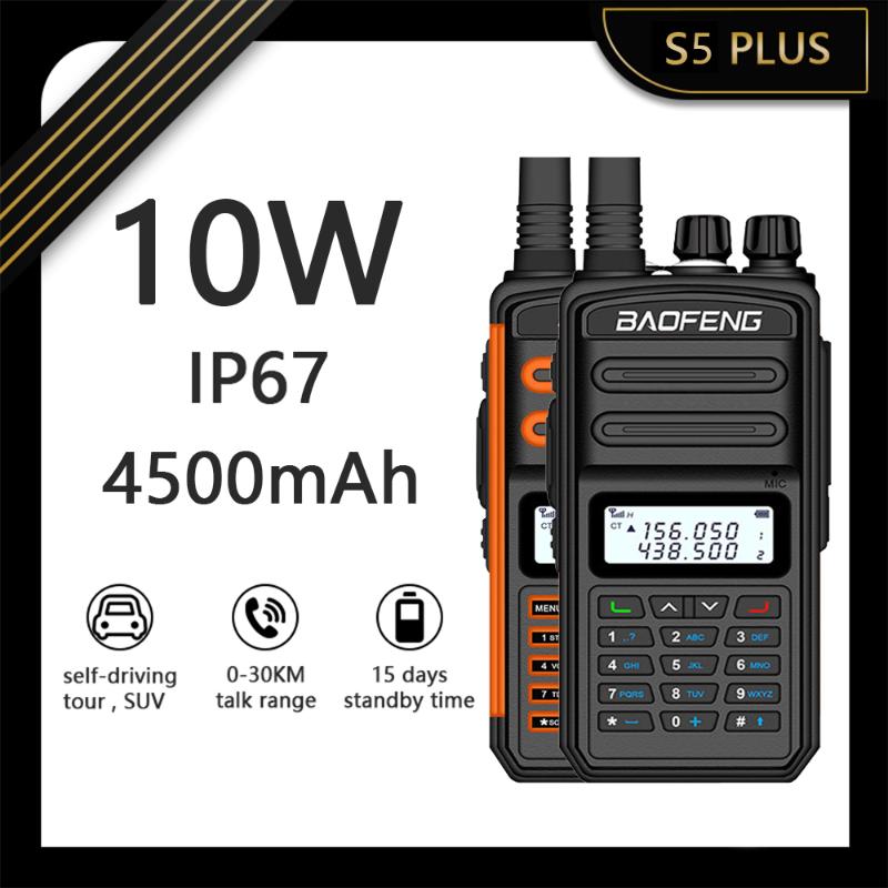 Walkie Talkie Baofeng 10w 4500mah IP67 étanche S5 Plus de radios Tri-bande longue distance Talkies haute puissance Talkies haute puissance Emette