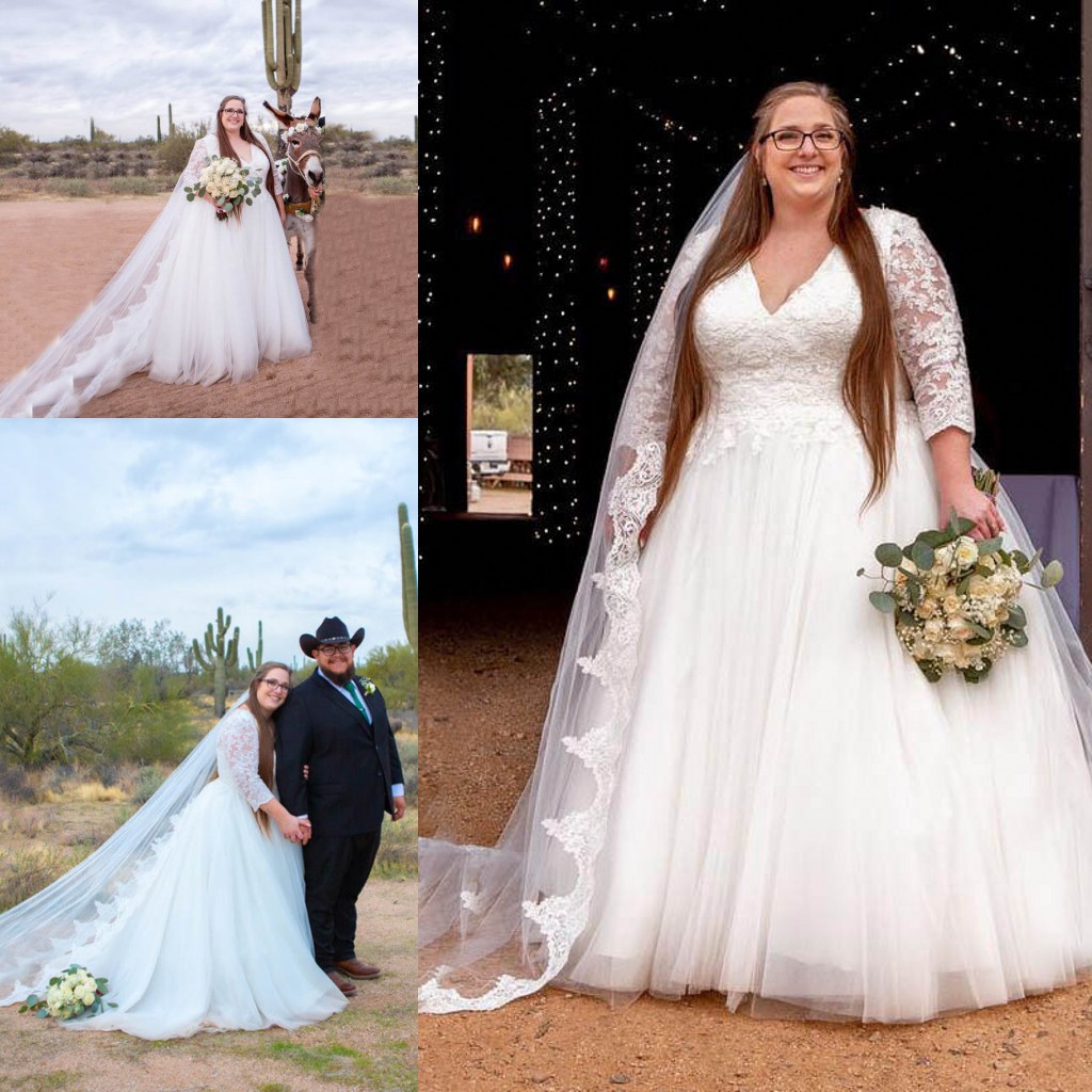 2022 Three Quarters Long Sleeve Plus Size Wedding Dress Bride Lace Tulle V-neck Court Train Bridal Dresses Women Country Boho, Champagne
2022 Three Quarters Long Sleeve Plus Size Wedding Dress Bride Lace Tulle V-neck Court Train Bridal Dresses Women Country Boho, Champagne