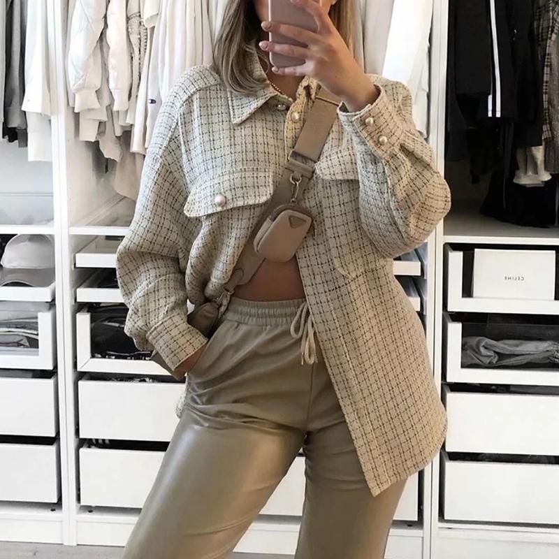 Women' Wool & Blends Women Tweed Pearl Button Fashion Pliad Shirt Jacket Ladies Girls Thick Turn Down Neck Checkd Shackets Coat Outwears St, Pure beige
Women' Wool & Blends Women Tweed Pearl Button Fashion Pliad Shirt Jacket Ladies Girls Thick Turn Down Neck Checkd Shackets Coat Outwears St, Pure beige
