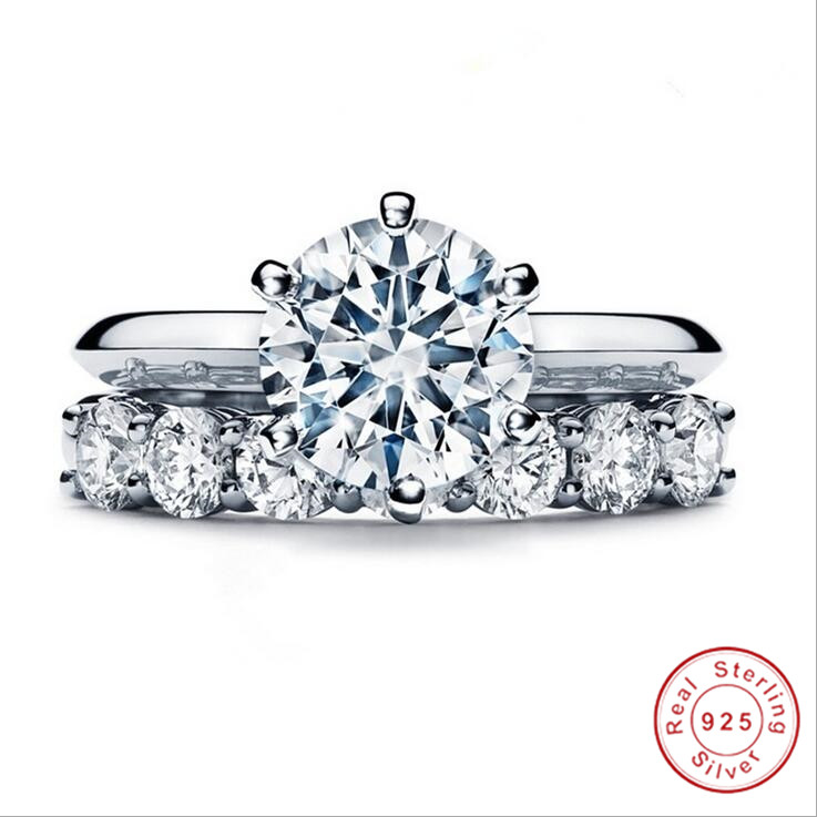 Choucong Women Wedding Couple Rings Real Sterg Sier Round Cut White Topaz CZ Dia Gemstones Promise Handmade Lady Engagement Bridal Ring Sey Gift e121