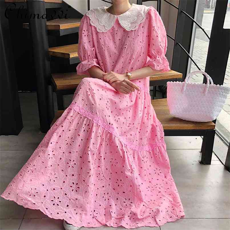 Sweet Girl White Peter Pan Collar Double-Layered Hollow Out Embroidery Long Dress for Women Stitching Loose Oversize 210602, Yellow
Sweet Girl White Peter Pan Collar Double-Layered Hollow Out Embroidery Long Dress for Women Stitching Loose Oversize 210602, Yellow