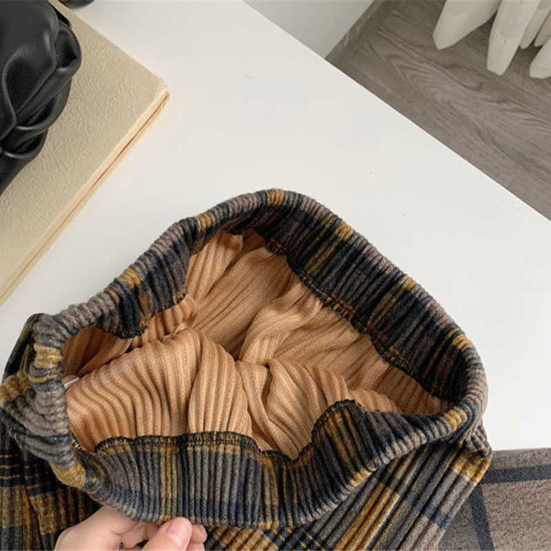 High Quality Winter Wool Long Pleated Skirt Women'S Korean Style High Waist Midi Plaid Skirt Female Vintage Plus Size Clothes 210619wtt