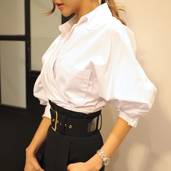 Spring Women Two Piece Set White Irregular Work Shirt Tops+High Waist Long Pant Female Wear Office Lady Business Suits 210519