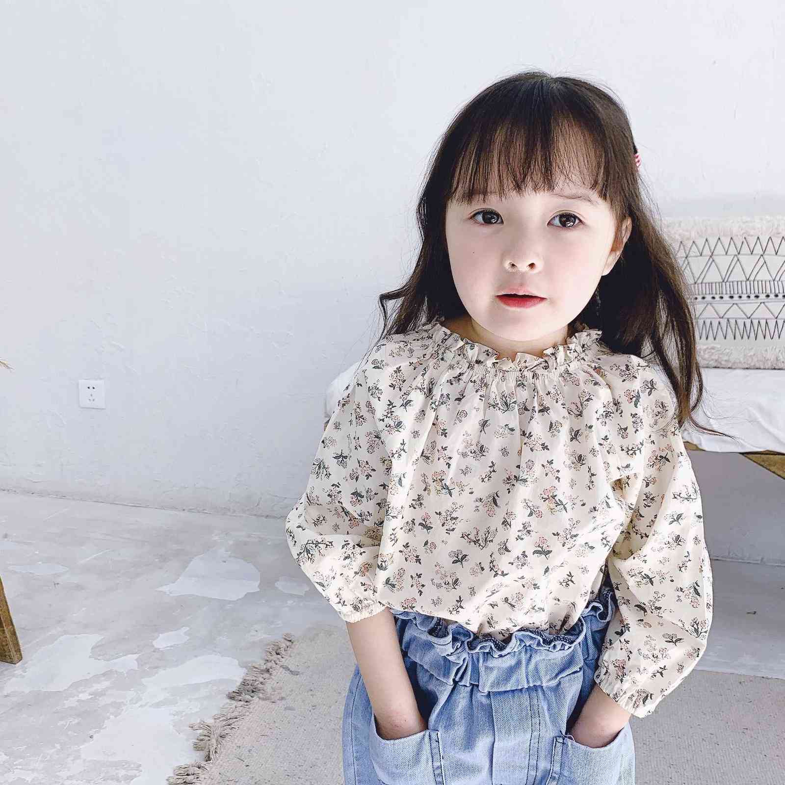 Children's Spring Girl's Long Sleeve Shirt With Floral Ear Baby girl Clothes Girl cotton Blouse 210702
