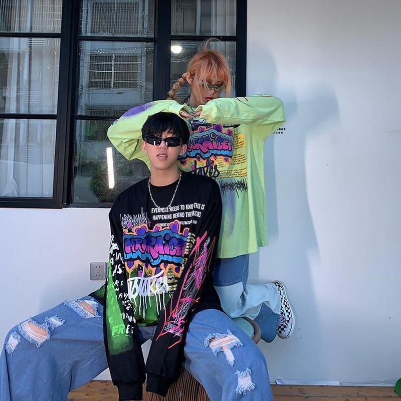 Fashion Korean Streetwear Women Men Punk Tops Tees Letter Printed Long Sleeve T Shirts Harajuku Hip Hop Clothing 210519