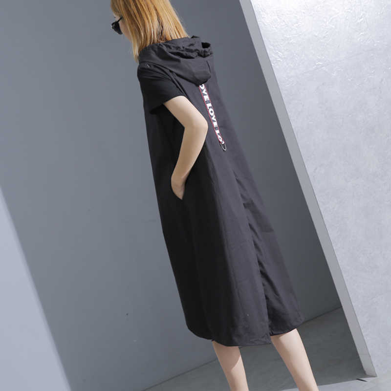 XITAO Hoodie Black Midi Dress Women Short Sleeve Plus Size Elegant Womens Clothing Pullover A Line Party Dress KY428 210630