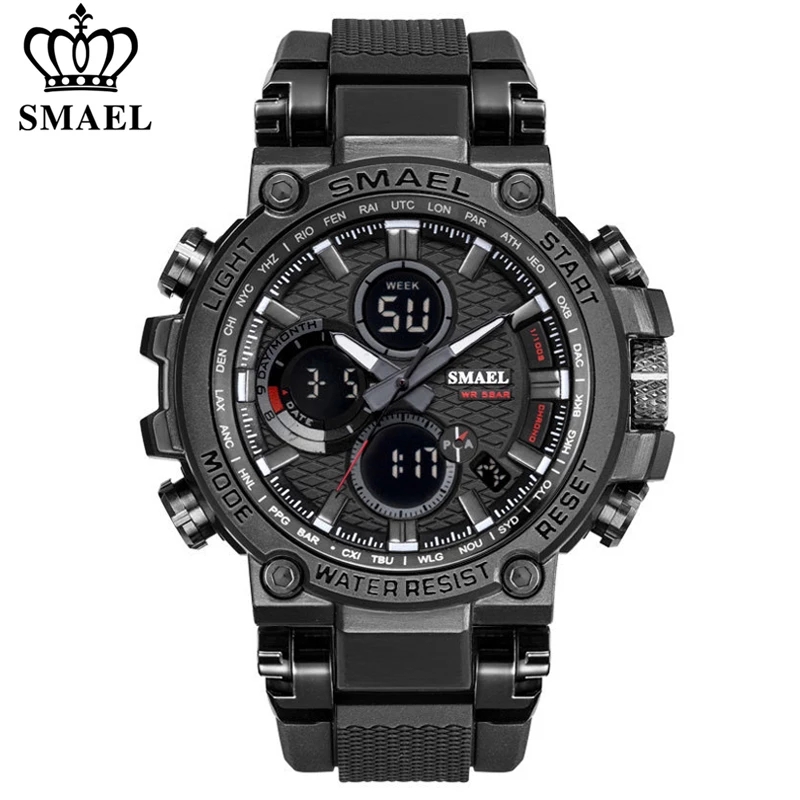 SMAEL Men Sport Watches Digital Double Time Chronograph Watch Mens LED Chronometre Week Display Wristwatches montre homme Hourg, Black rose gold
SMAEL Men Sport Watches Digital Double Time Chronograph Watch Mens LED Chronometre Week Display Wristwatches montre homme Hourg, Black rose gold