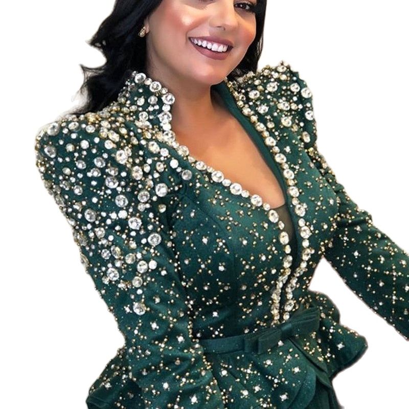 Kaftan Dubai Arabic Ocn Prom Dresses Crystal Beaded Custom Made Evening Gowns Deep V Neck Elegant Dress Party Gown 6660306