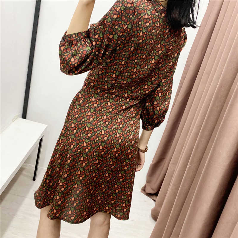 Vintage Women Elegant Geometry Print Dresses Fashion Ladies V-Neck Draped Dress Streetwear Female Chic Vestidos 210527