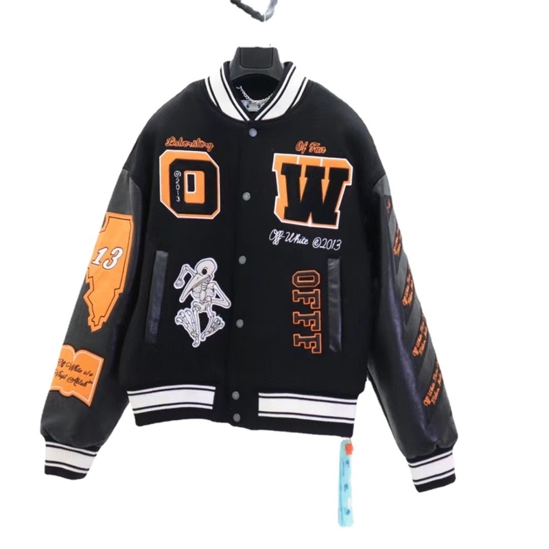 OFF Autumn/winter Jacket new edition Premium style skeleton applique Wool tweed stitching leather sleeve heavy industry embroidery coat, Black
OFF Autumn/winter Jacket new edition Premium style skeleton applique Wool tweed stitching leather sleeve heavy industry embroidery coat, Black