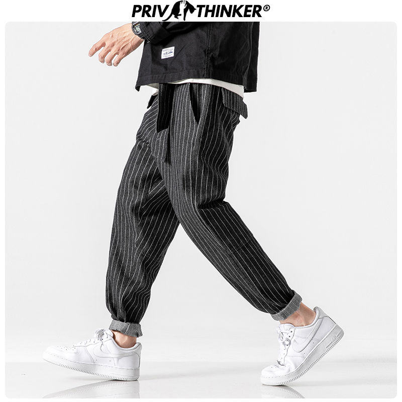 Privathinker Men's Streetwear Loose Denim Men Autumn Winter Striped Oversize Harem Pants Male Fashion Pockets Jeans 2106