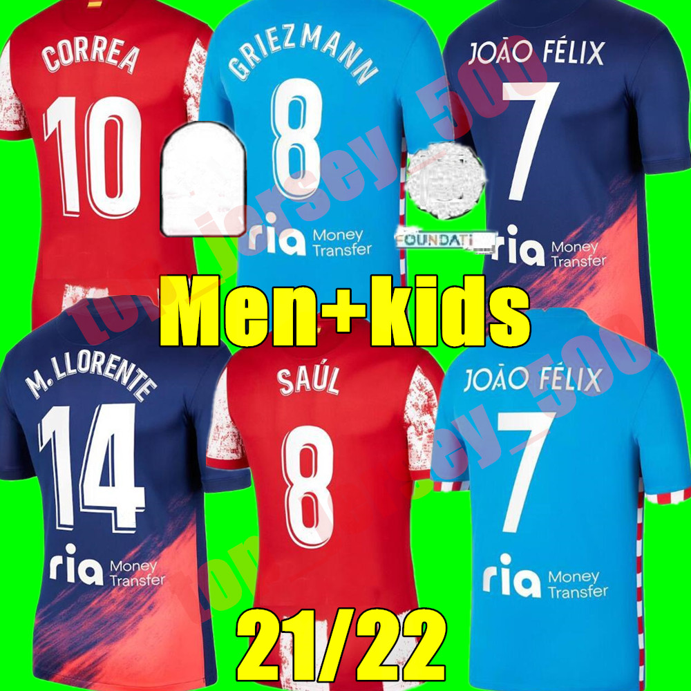 21 22 Atletico Griezmann Soccer Jerseys home away 3rd Madrid SUAREZ JOÃO FÉLIX 2021 2022 M. Llorente CORREA KOKE LEMAR CARRASCO adult men kids kit Youth Football Shirt, Kids away+champion patch
21 22 Atletico Griezmann Soccer Jerseys home away 3rd Madrid SUAREZ JOÃO FÉLIX 2021 2022 M. Llorente CORREA KOKE LEMAR CARRASCO adult men kids kit Youth Football Shirt, Kids away+champion patch