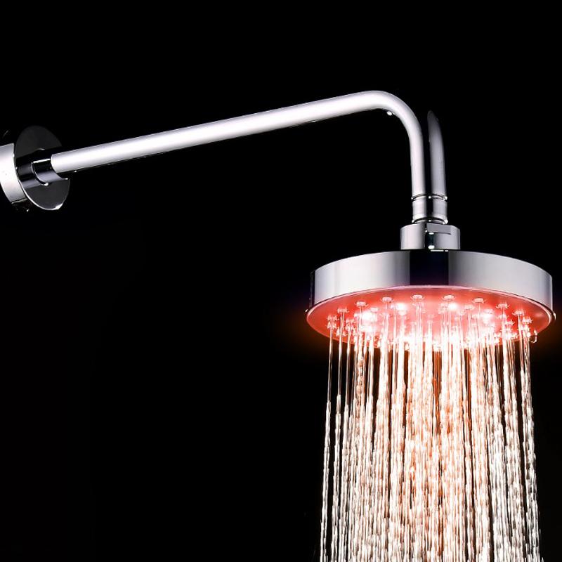 Round 6 Inch Stainless Steel Bathroom RGB LED Lamp Shower Head Temperature Sensor Rainfall With Color Cha Bath Accessory Set RRD7091 Free shipping