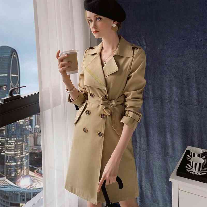 Dabuwawa Elegant Spring Women Trench Coat Office Lady Solid Trench Coat Causal Straight Fashion Long Coat Female DT1CTC005 210520