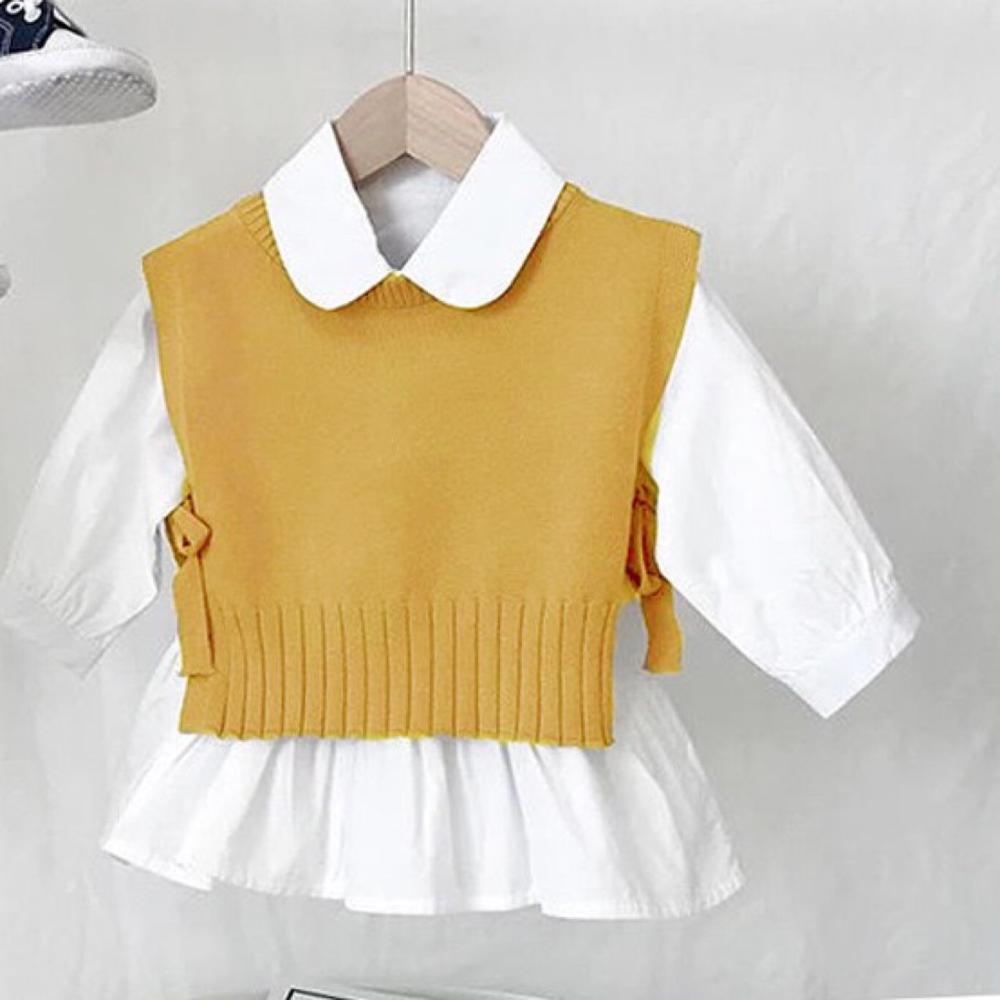 Spring Girls Dress Baby Vest Korean Autumn Round Neck Knitted Wool Thin Children's Pullover Toddler Girl Clothes For 1-5Y 210515