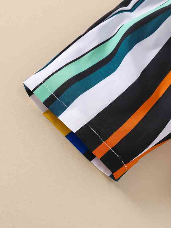 Baby Block Striped Ruffle Trim Belted Wide Leg Jumpsuit SHE