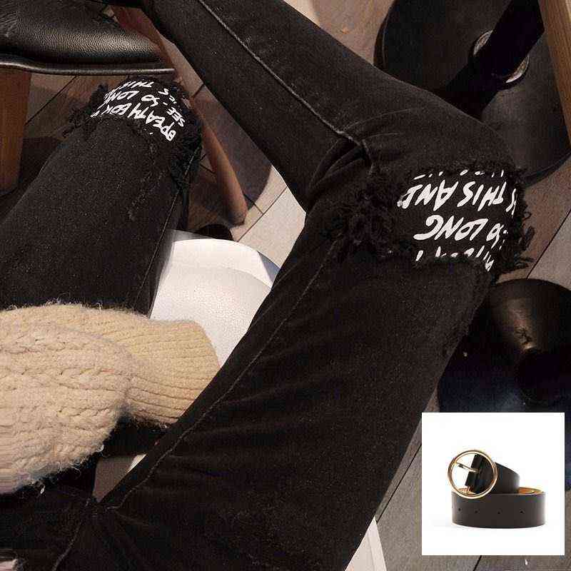 Spring Autumn Plus Size Hole Sequined Jeans Women Streetwear High Elastic Stretch Skinny Pencil Pants Female Denim Trousers 211111