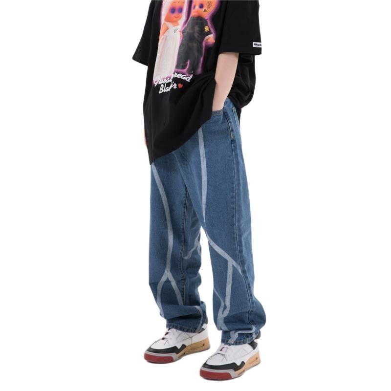 Men' Jeans Clothing American Style High Street Line Printing Washed Straight Fashion Casual Loose Wide-leg Trousers, Black
Men' Jeans Clothing American Style High Street Line Printing Washed Straight Fashion Casual Loose Wide-leg Trousers, Black