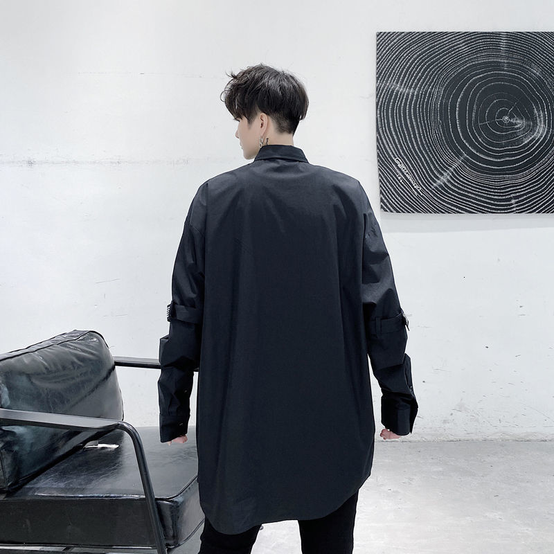 IEFB /men's wear Spring shirt letter pattern long sleeve ribbon decoration loose large size black white tops mael Y3434 210524