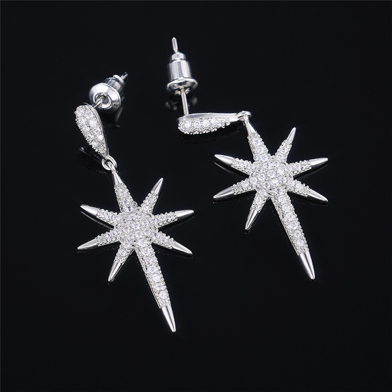 Ins Top Sell Dangle Earrings Internet celebrity Simple Fashion Jewelry 925 Sterling Silver Pave White Sapphire CZ Diamond Promise Meter shape Women Dr