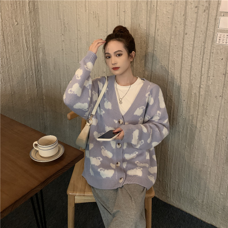 Cardigan Women Retro Jumper Top Harajuku Kawaii Cartoon Animal Sweater Coat Knitted Fashion All-match Cute Cardigans 210519