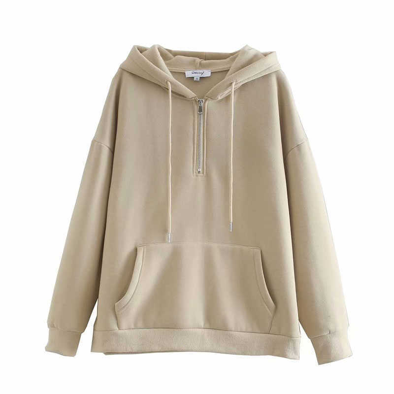 Sweatshirt Womens Pockets Sweatshirts Solid Zippers Hooded Long Sleeve Autumn Spring Casual Pullover Tops 210628