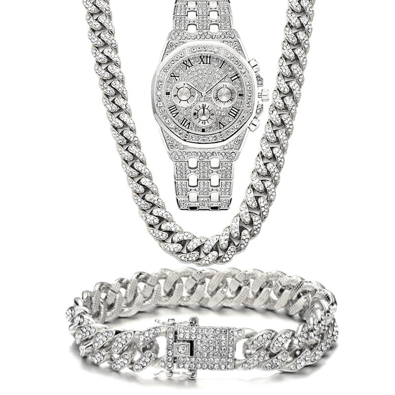 Wristwatches Luxury Iced Out Watch For Men Women Hip Hop Miami Bling CZ Cuban Chain Big Gold Necklace Bracelet Rhinestones Mens
Wristwatches Luxury Iced Out Watch For Men Women Hip Hop Miami Bling CZ Cuban Chain Big Gold Necklace Bracelet Rhinestones Mens