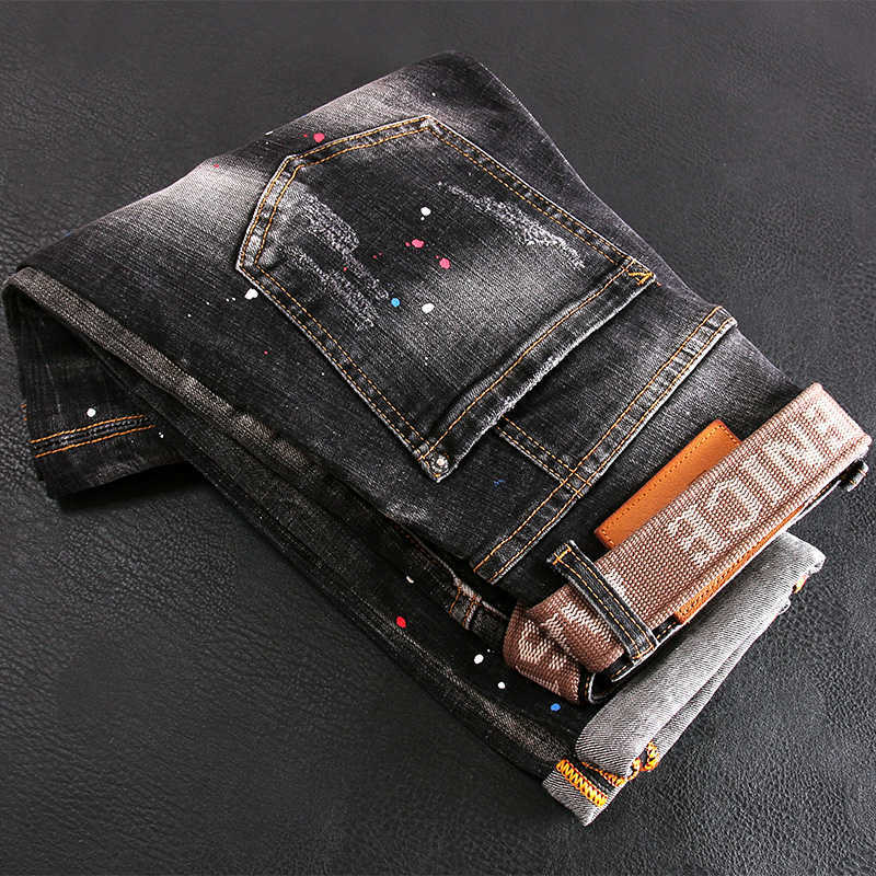 Street Fashion Men Jeans Retro Black Gray Elastic Slim Ripped Stretch Painted Designer Hip Hop Splashed Denim Pants
Street Fashion Men Jeans Retro Black Gray Elastic Slim Ripped Stretch Painted Designer Hip Hop Splashed Denim Pants
