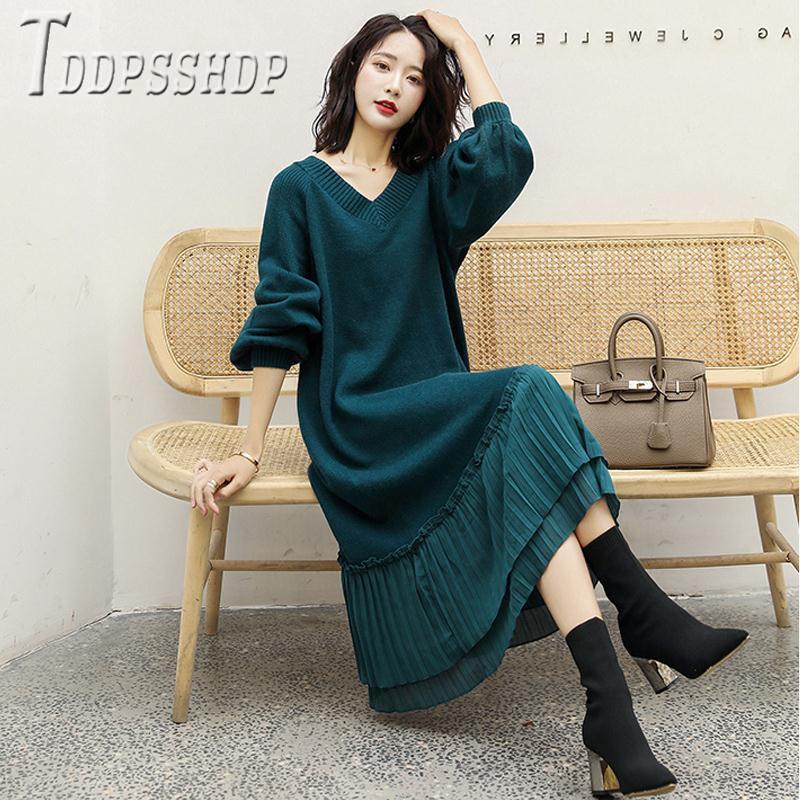 Casual Dresses 2021 Temperament V Neck Loose Women Dress Knitting Winter Female Bottoming
Casual Dresses 2021 Temperament V Neck Loose Women Dress Knitting Winter Female Bottoming