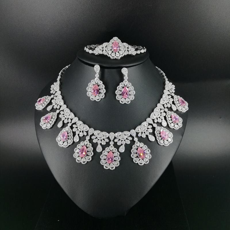 Earrings & Necklace 2021 Fashion Luruxy Pink CZ Zircon Earring Bracelet Ring Jewelry Set Wedding Bride Banquet Dressing, Silver
Earrings & Necklace 2021 Fashion Luruxy Pink CZ Zircon Earring Bracelet Ring Jewelry Set Wedding Bride Banquet Dressing, Silver